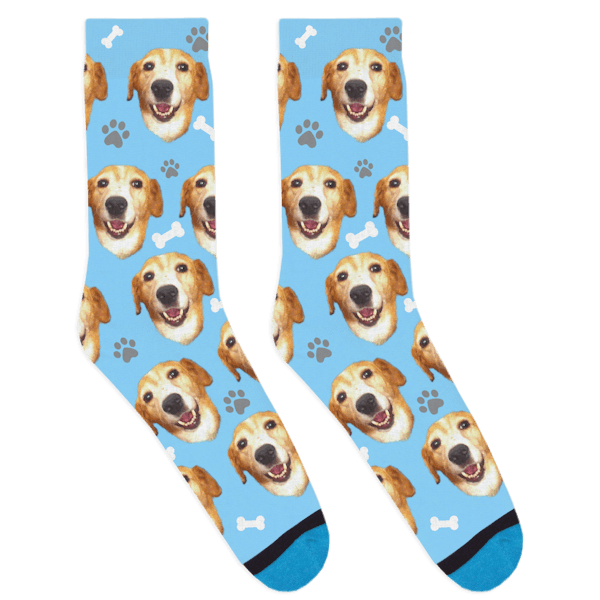 Personalized Upload Your Unique Memorable Family Picture Custom Dog Tracks  Paws Crew Socks with Faces Picture for Him